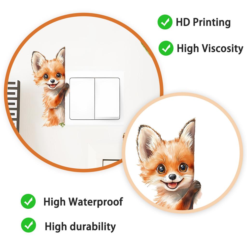 Cute Cartoon Fox Switch Sticker Self-Adhesive Removable for Living Room Bedroom Socket Home Decor Wall Art