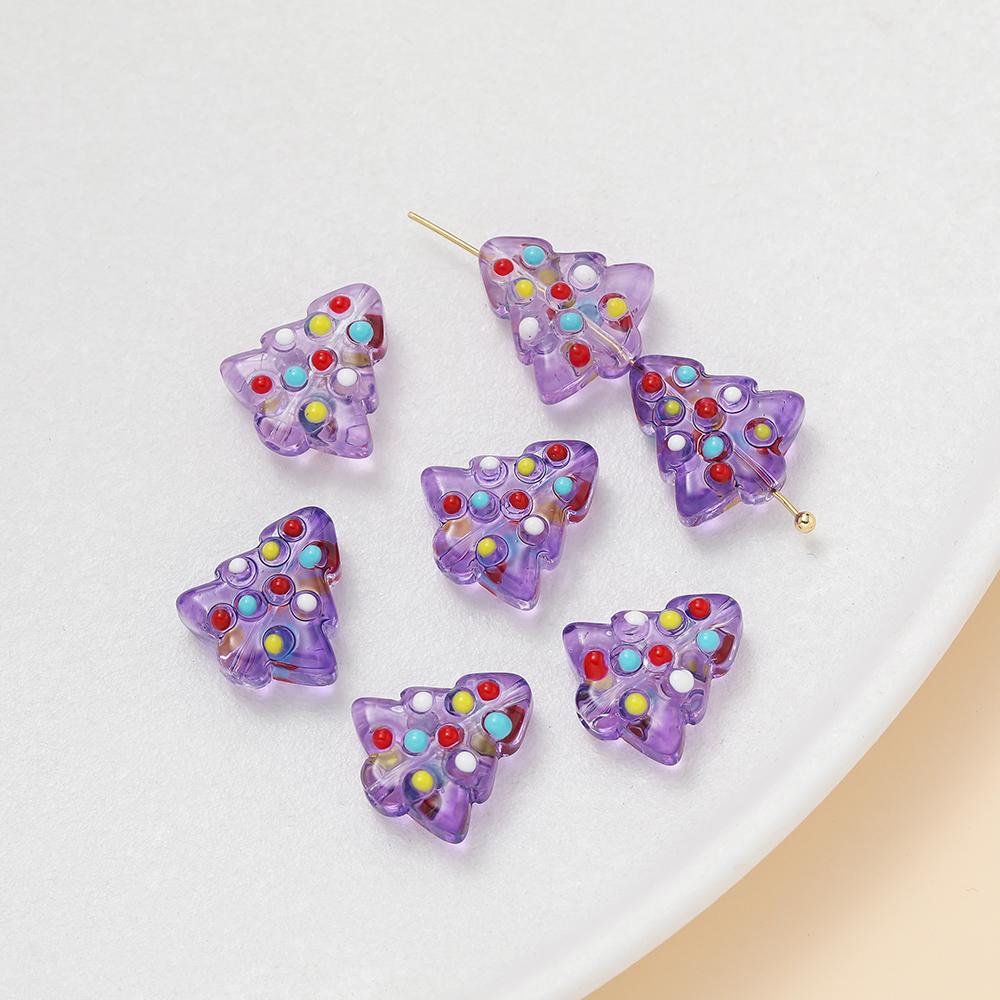 2pcs 15x16.5mm Glass Beads Colorful Christmas Tree Spacer Bead for Keychain Christmas Decoration DIY Jewelry Making Accessories