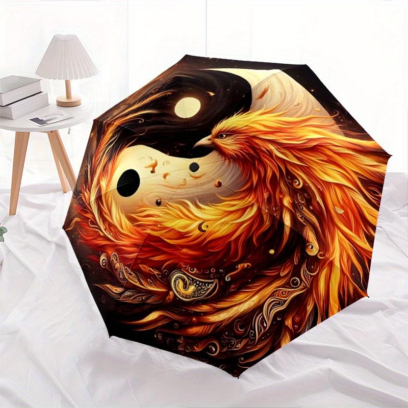 

1pc Phoenix Rising Automatic Opening Folding Umbrella - Portable 3-Fold Design with 8-Bone Iron Frame, Outdoor, for Fans, Travelers & Daily Use -