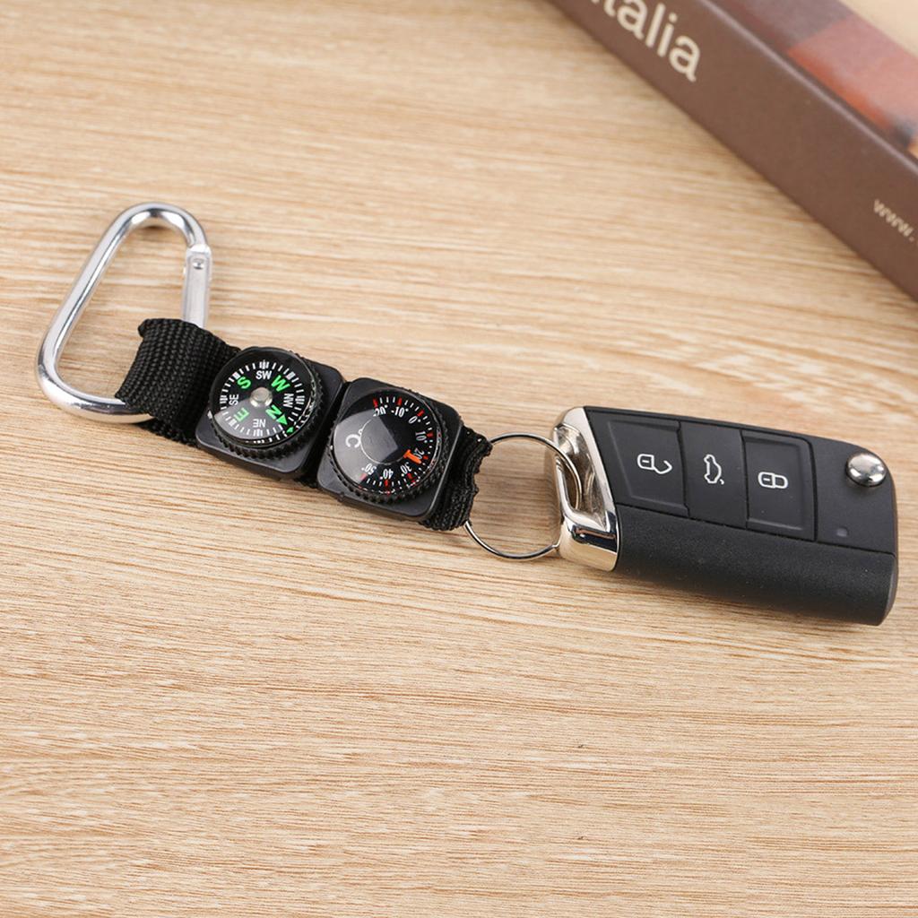 Multifunction Waterproof Mini Portable Thermometer Compass Key Ring for Outdoor Camping Hiking