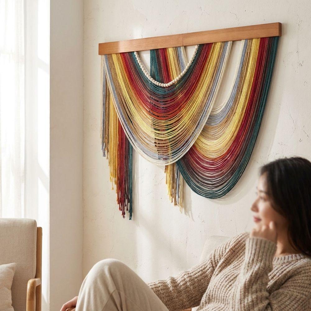 Wall Art Bohemian Wall Decor Hand-Woven Curtain Tapestry Creative Wall Hanging Pendant Living Room