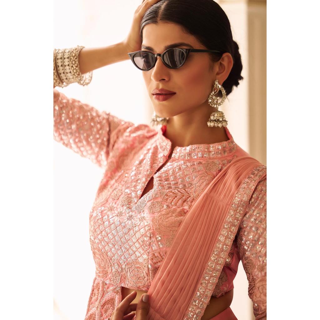 Party Look Bollywood Reay To Wear Saree Blouse Indian Women Designer Ethnic Sari