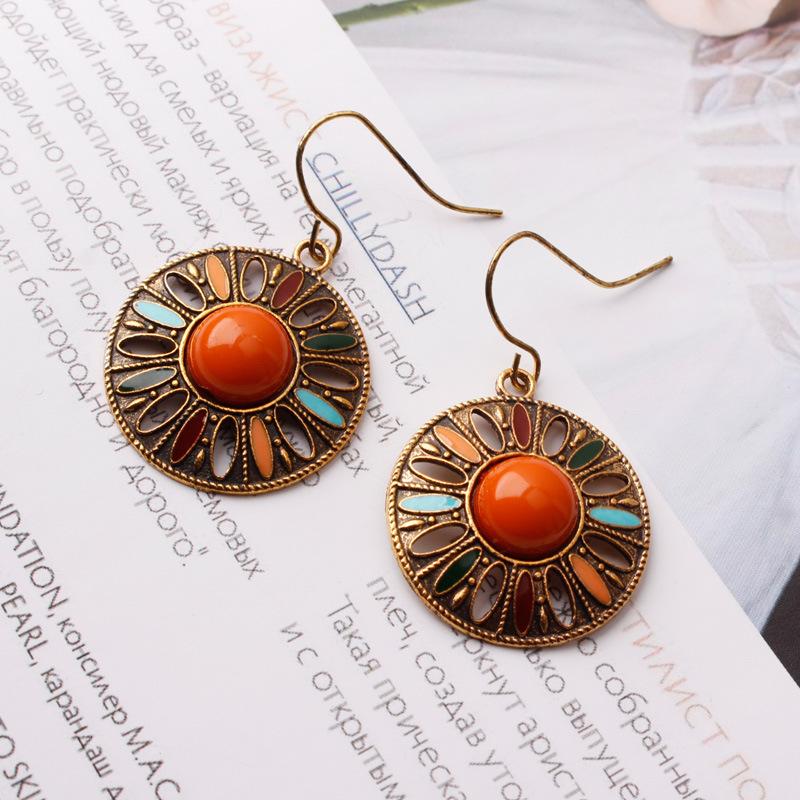 שמן פרח אתני בציר טיפה מתנדנד עגילים תלויים לנשים אופנה נשית יפה קישוטי אוזניים אביזרי תכשיטים