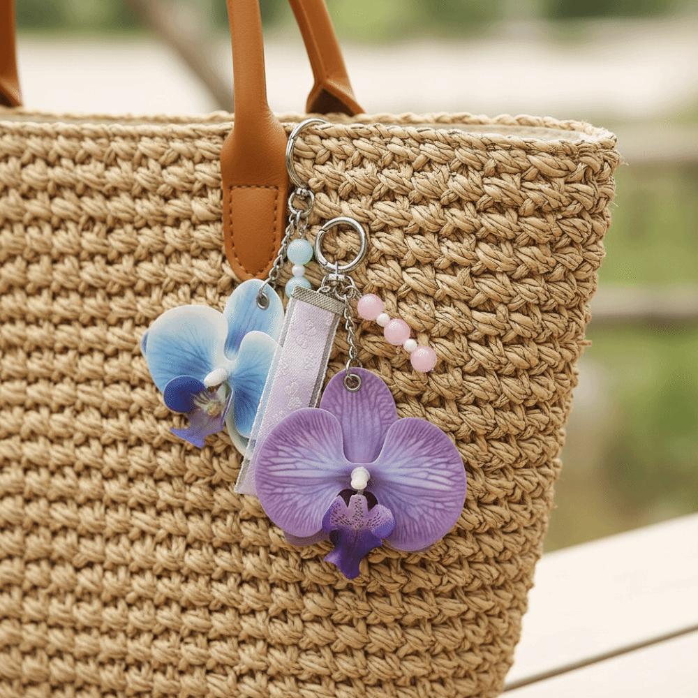 Colorful Floral Key Chain Cartoon Butterfly Orchid Pendant Lovely Flower Keychain  Girl