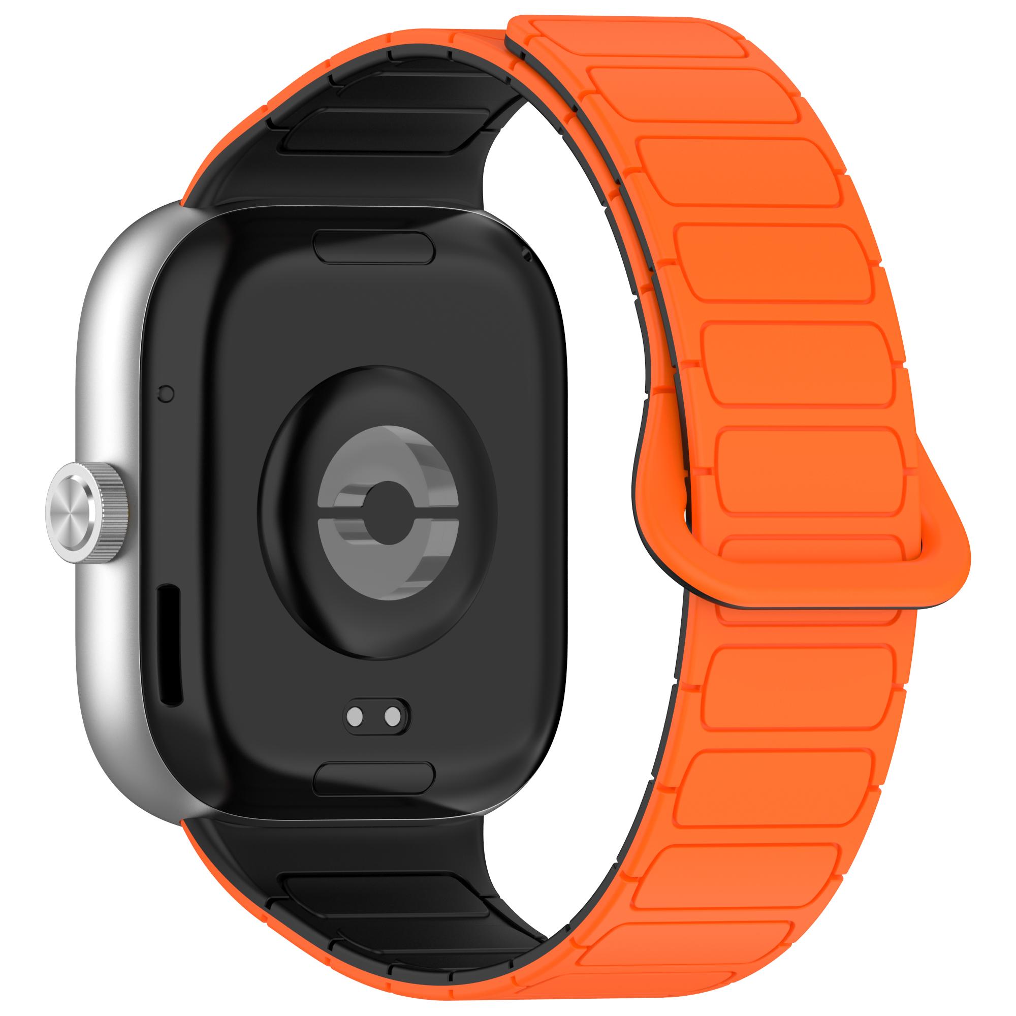 

Силиконовый ремешок для Xiaomi Smart Band 9 Pro/Smart Band 8 Pro/Redmi Watch 4 Магнитный ремешок для часов Orange+Black