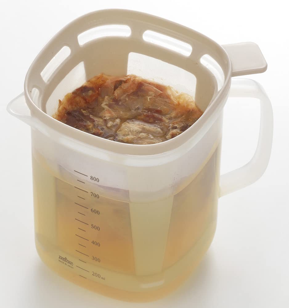 Yoshikawa Easy Microwave Dashi Stock Pot, 1000ml, with Lid, Strainer, and Graduations, Made in Japan, 1106146