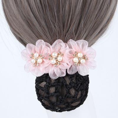 Imitation Pearl Delicate Flower Hair Net Dual-Use Cloth Cover Net Spring Clips Colorful Ornament Hair Accessories