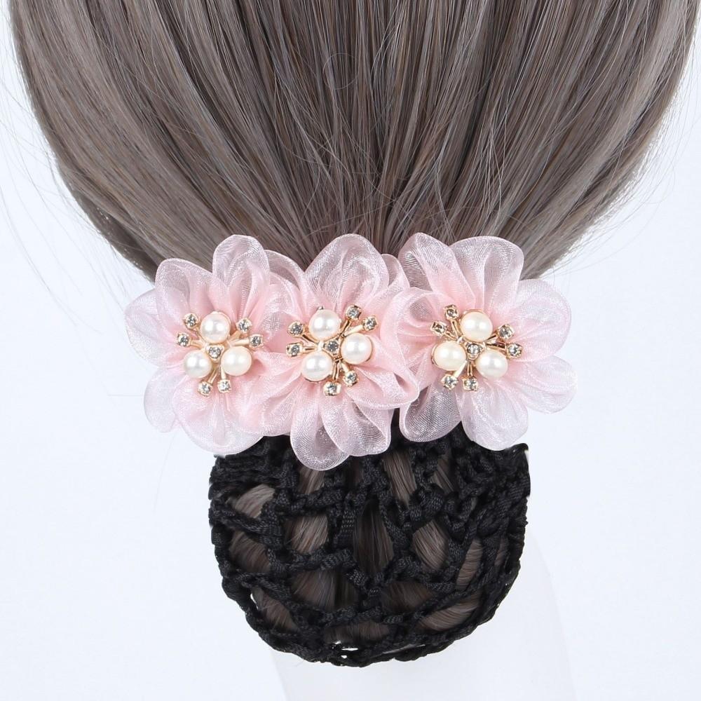 Imitation Pearl Delicate Flower Hair Net Dual-Use Cloth Cover Net Spring Clips Colorful Ornament Hair Accessories