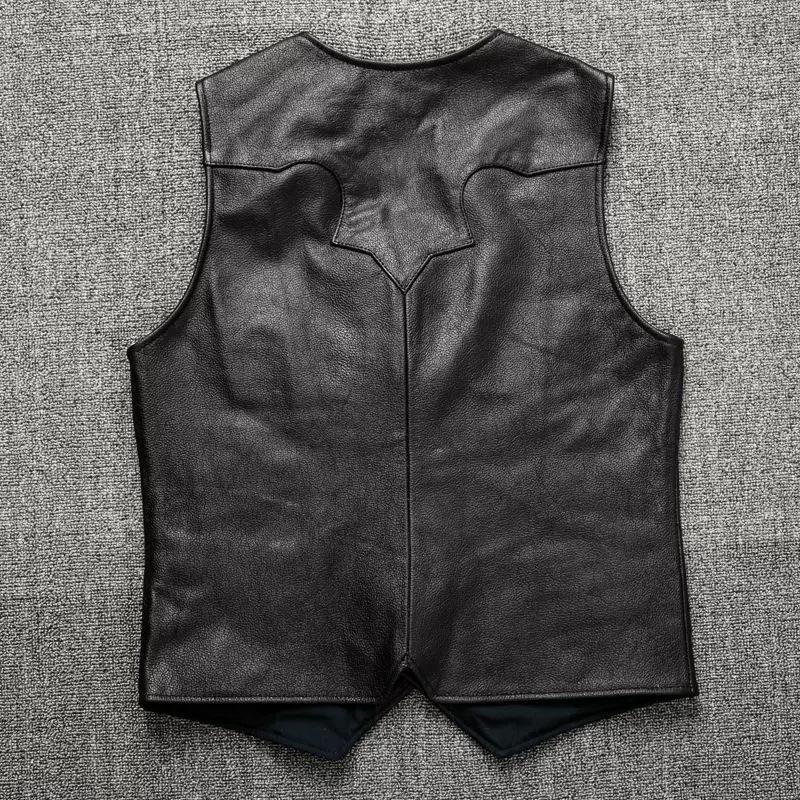 Genuine Leather Vest Vest Vest Western Denim Retro Spring and Autumn Style