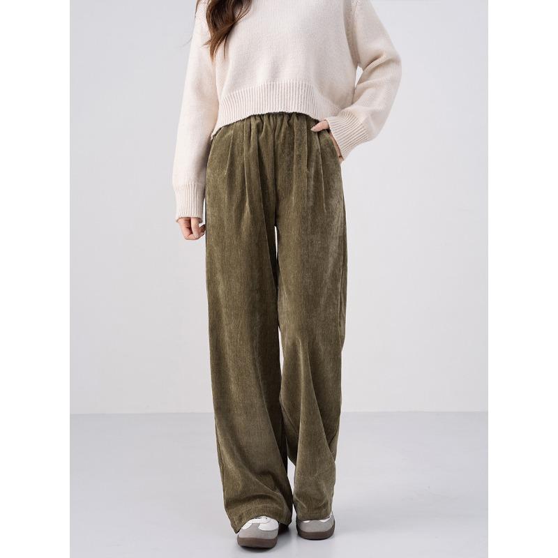 Autumn and Winter New Retro Double-sided Velvet High-waisted Wide-leg Pants Loose and Casual Drape Straight Trousers Children