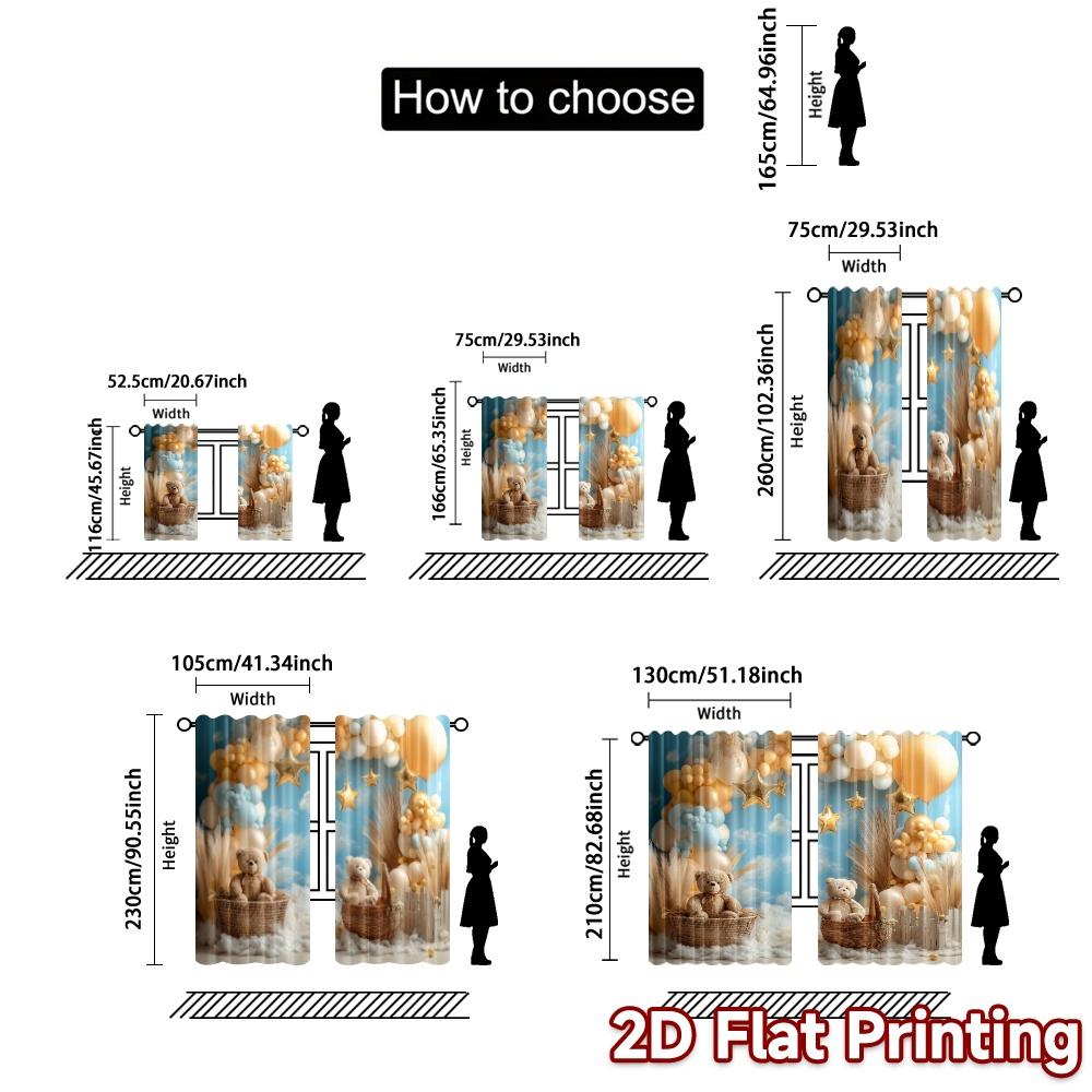 2pcs, 2D FLAT PRINTING Curtains (Without Rod) GoldenCloudland Popular Minimalist Curtains Versatile Polyester Curtains