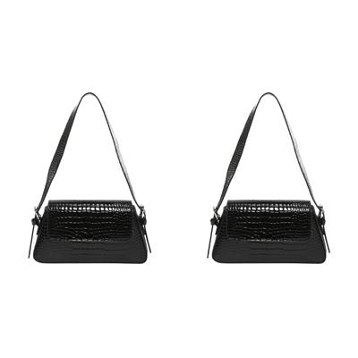 PU Patent Leather Shoulder Bag Crocodile Pattern Women Underarm Bag (Black)