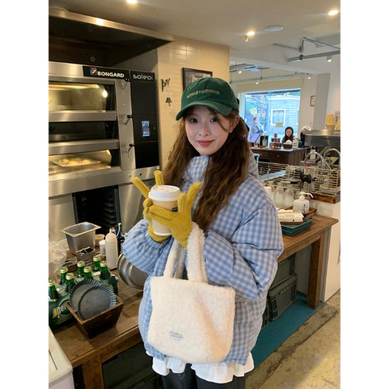 

Cute Blue Plaid Hooded Cotton Jacket - Thickened Puffer Coat for Winter M