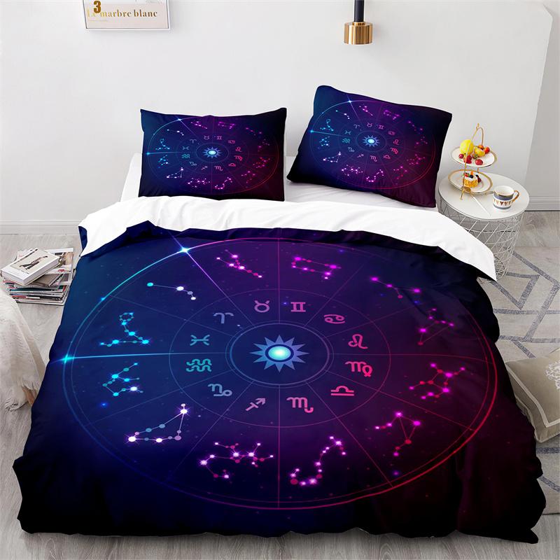 Poszewka na kołdrę Słońce i Księżyc Rozmiar King Mikrofibra Kolekcja pościeli astrologicznej Dwanaście znaków zodiaku Poszewka na kołdrę zodiakalną Dla Chłopców Dziewcząt