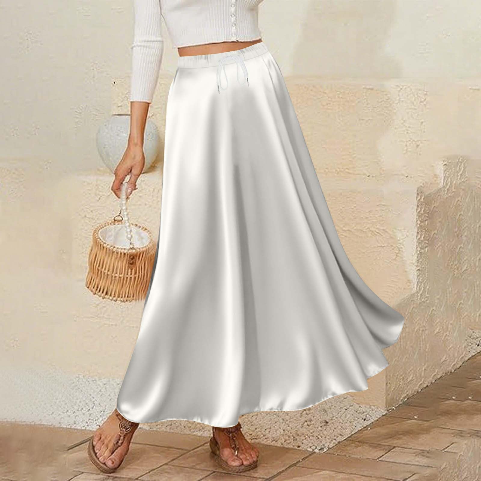 

Women s Fashionable Loose-Fit High-Waisted Tie-Waist Versatile A-Line Casual Skirt XL білий