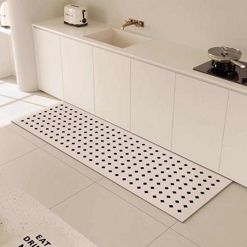 Kitchen Floor Mat Absorbent Special Carpet Non-slip Quick-drying Diatom Mud Foot Mats Plaid Pattern Light Luxury High-end Rug