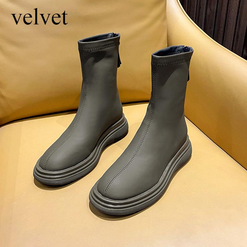 

Зимние женские ботинки Новые осенне-зимние короткие ботинки Кожаные стройнящие туфли На толстой подошве Эластичные ботинки Стройнящие кожаные туфли женские 40