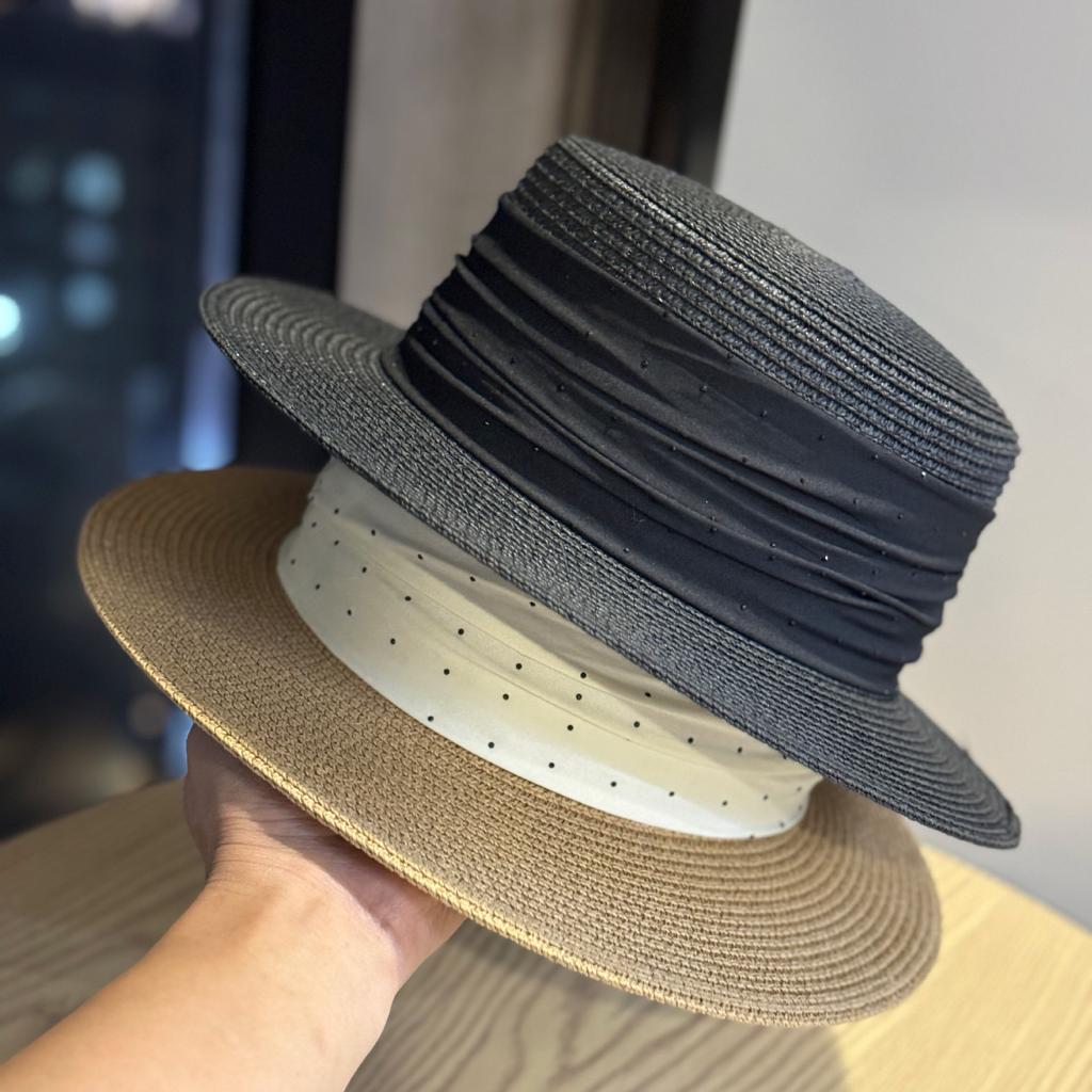 Spring and Summer Sunscreen Elegant French Polka Dot Vacation Top Hat Women Travel Beach Hat Fashion Flat Top Straw Hat