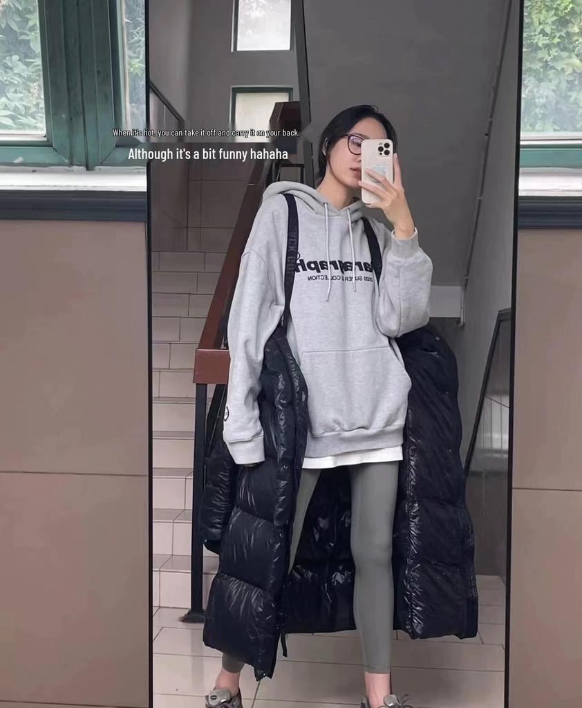 Black Gold Couple's High-End Hooded Long Down Jacket - Unisex, Over-the-Knee, Winter Warmth