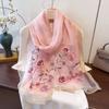 Nuovo Sciarpa Estiva Sottile in Seta di Gelso Ricamata con Peonie Seta Sciarpa Ricamata in Seta Lana per Donna Scialle di Alta Gamma