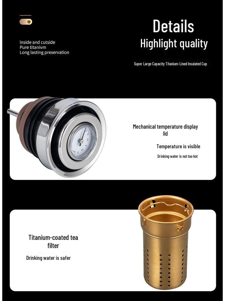 New Exquisite Titanium-Coated Thermos Flask with Independent Tea Compartment for Men and Women - High Appearance Mechanical Hot Water Bottle Cup