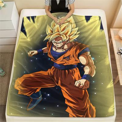 Cartoon Character Goku Pattern Flannel Blanket, High Quality Comfortable for All Seasons, Home Decor, Warmth and Comfort, Perfect for Gifts.