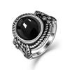 Rings Silver Men's Vintage 925 Sterling Silver with Oval Natural Balck Onyx Stone 10*14MM Large Stone Rings Fine Jewelry for Men