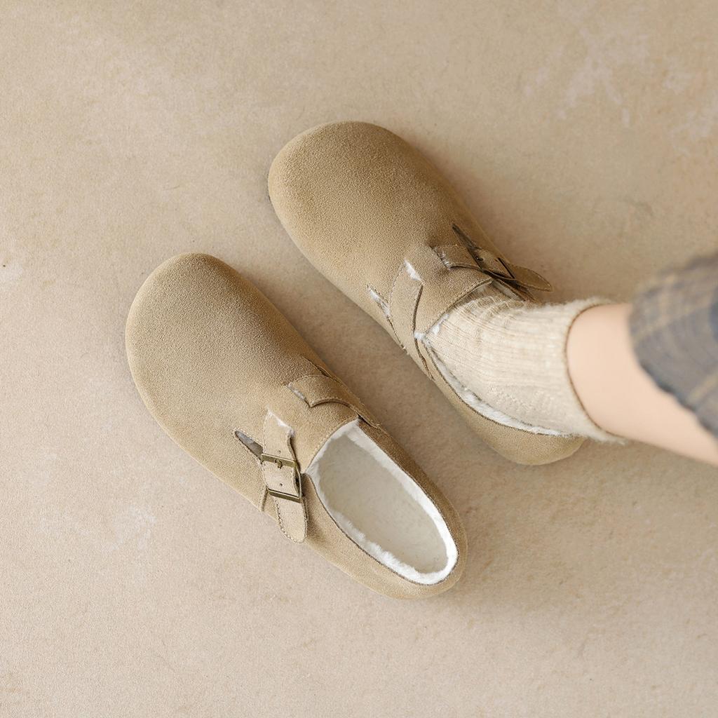 Pure Original Slip-on Velvet Leather Flat Soles Warm Cotton Shoes