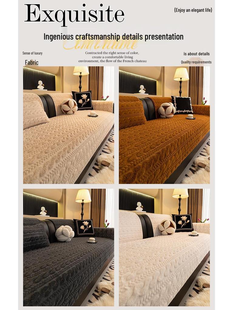 Herbst Winter Luxus Plüsch Rutschfeste Sofakissen – Dick, Modernes Design mit Geradliniger Lederreihe