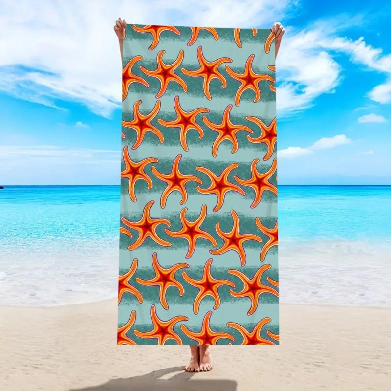 Watercolor Ocean Sea Creatures Beach Towel Blue Turtle Octopus Jellyfish Starfish Print Soft Absorbent Quick Dry Towel for Beach