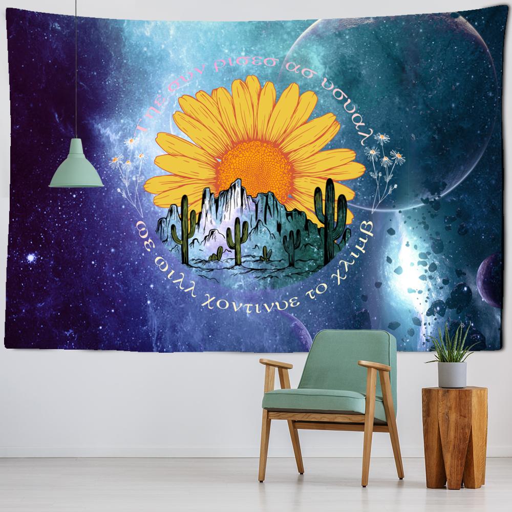 Sunflower Planet Tapestry Wall Hanging Natural Plants Bohemian Hippie Carpet Beach Towel Art Family Bedroom Room Decor
