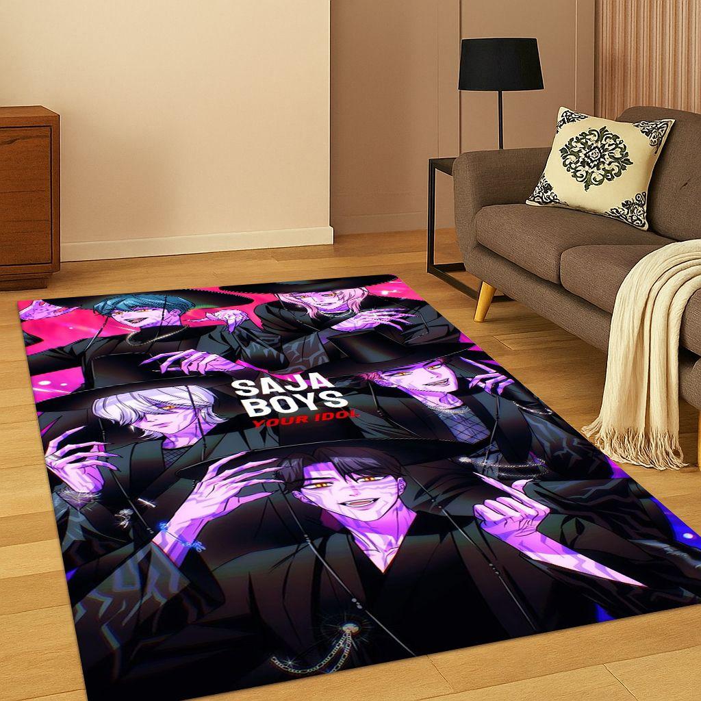 Kpop Demon Hunters Rumi Mira Zoey Music Cartoon Carpet Rug for Bedroom Living Room Sofa Home Decor,Non-slip Floor Mat Gift