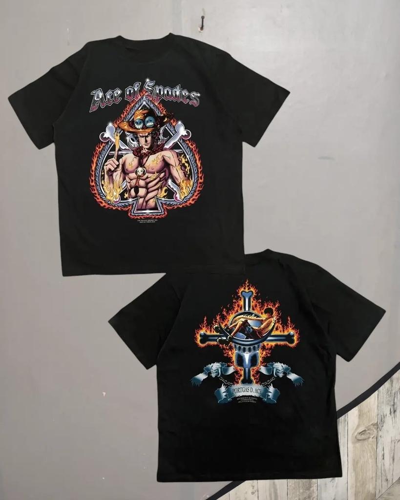 One Piece Summer 2026 Portkas D Ace A SpadesFirepunch 100 Cotton Printed Tshirt for Unisex and Women Parentchild Top