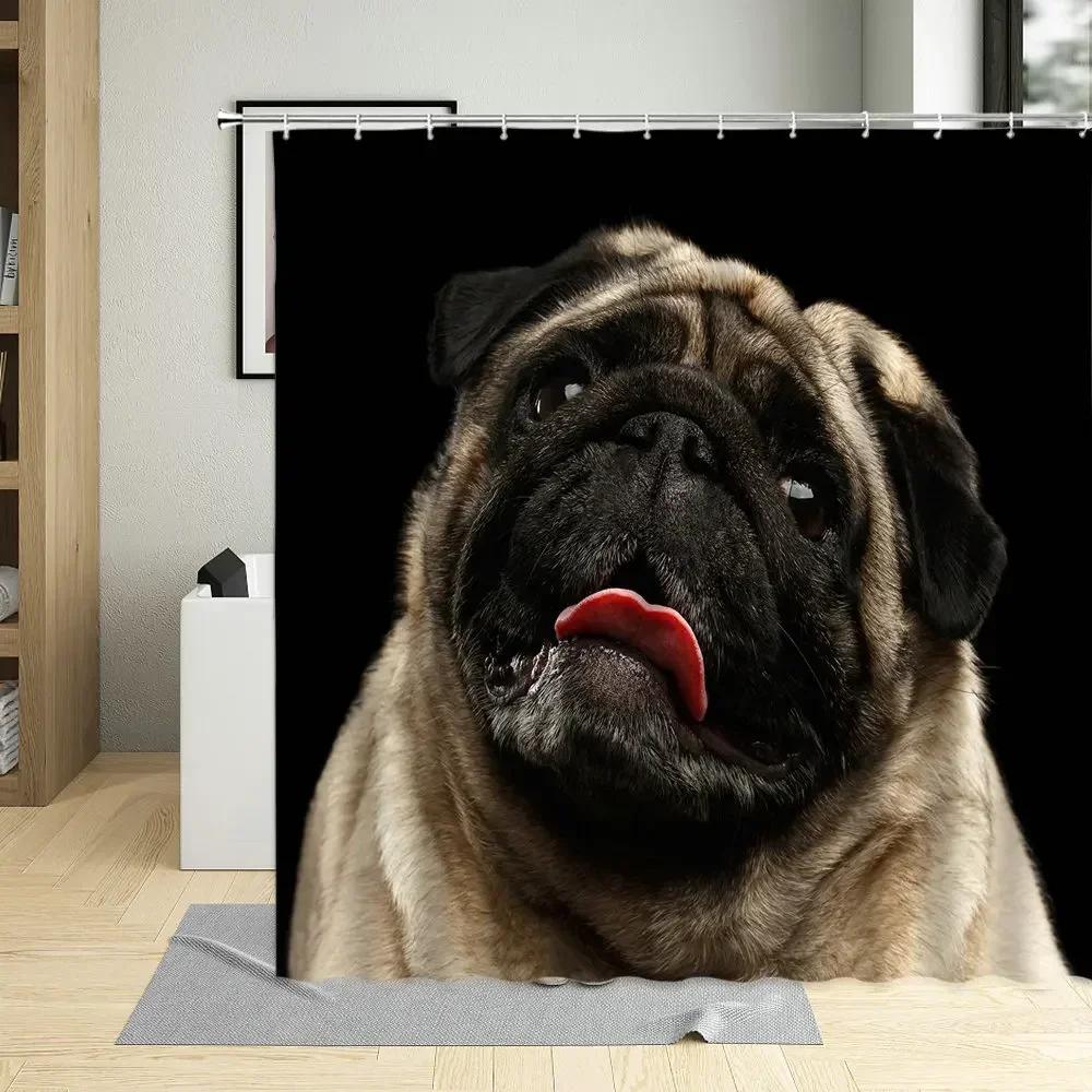 Creative Pug Funny Puppy Dog Pattern Shower Curtain Waterproof Polyester Fabric Bath Curtains Pet Shop For Home Decor With Hooks