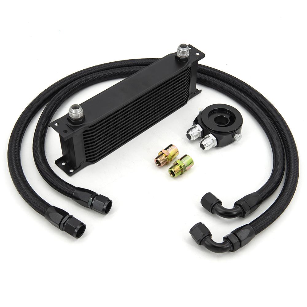 

13 Rows Oil Cooler Kit AN10 Transmission Oil Cooler Kit Oil Filter Adapter With Nylon Stainless Steel Braided Hose TYPE 1