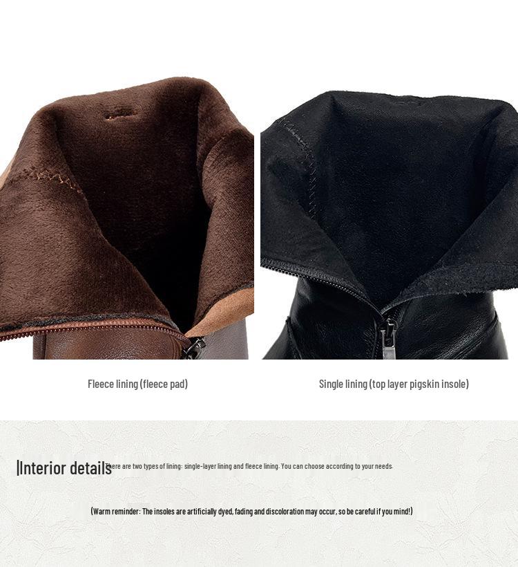 Botki jeździeckie do połowy łydki z prawdziwej skóry z bocznym zamkiem błyskawicznym, 2025 Jesień/Zima, ocieplane polarem, damskie kozaki na średnim obcasie ze skóry bydlęcej.