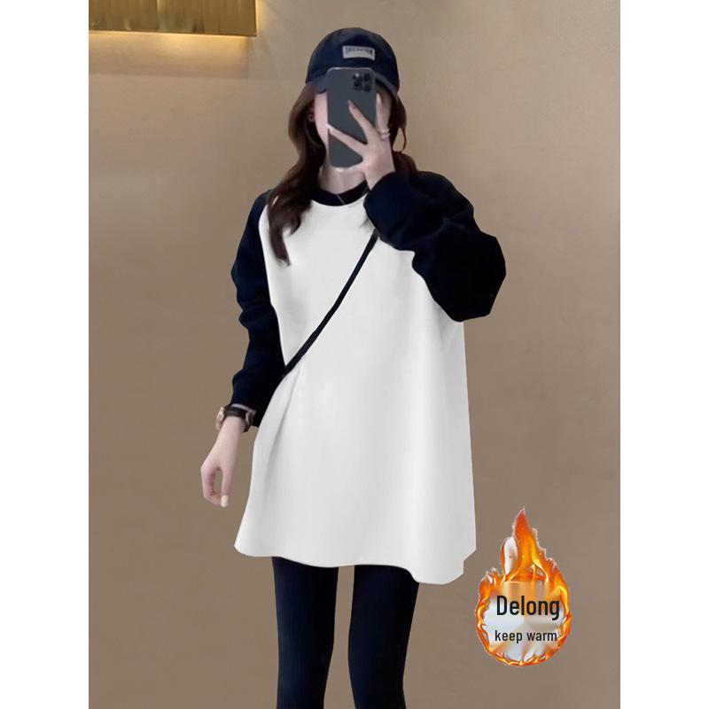 Women s Contrast Color Thermal Raglan Top with Shark Pants - Mid-Length, Loose Fit, Brushed Long-Sleeve for Autumn/Winter XXL