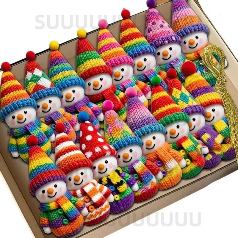 Christmas tree pendants Snowmen wooden 2D, set 8 pcs, New Year decor