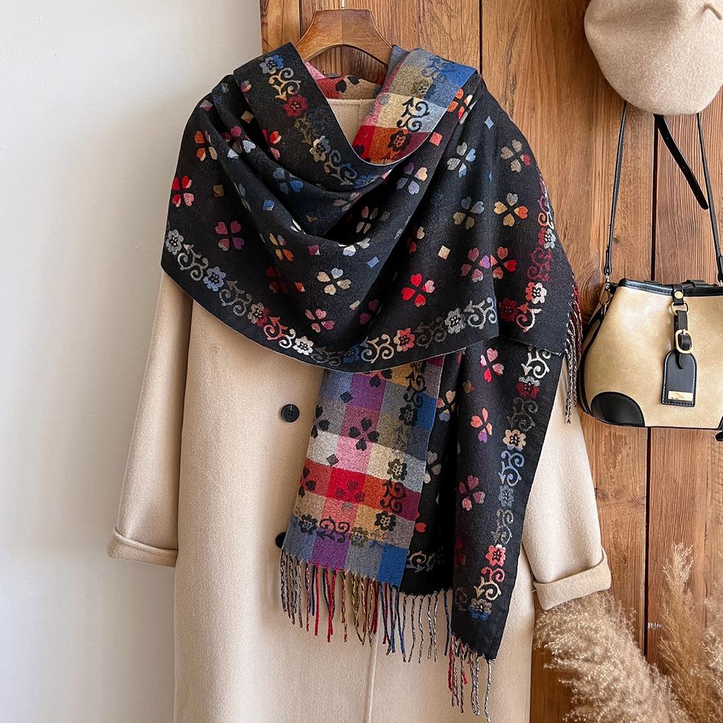 Schal Damen Winter Fransen Schal Ethnischer Stil Geometrisch Vielseitig Kaschmir Verdickt Warm Und Kälteabweisend Schal Doppelzweck