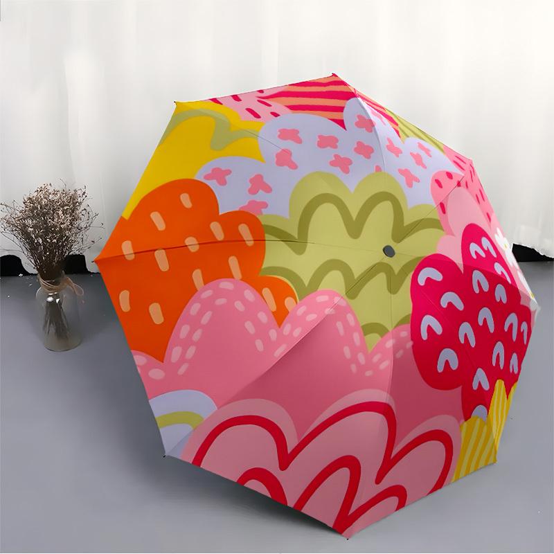 1pc Colorful Flowers Automatic Open/Close Umbrella, Umbrella with cartoon Design, Portable Compact Umbrella for Men & Women, Good Holiday Gi