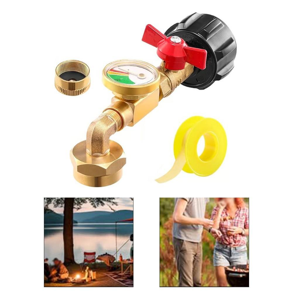 For 1Lb Tank Propane Refill Adapter Brass Elbow with Gauge and Control Valve