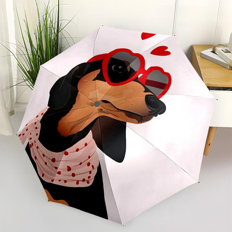 1pc Dachshund Love Automatic Folding Umbrella - Windproof Compact Travel Umbrella with Auto Open/Close, 8-Rib Heavy-Duty Shaft for Women/Men A004