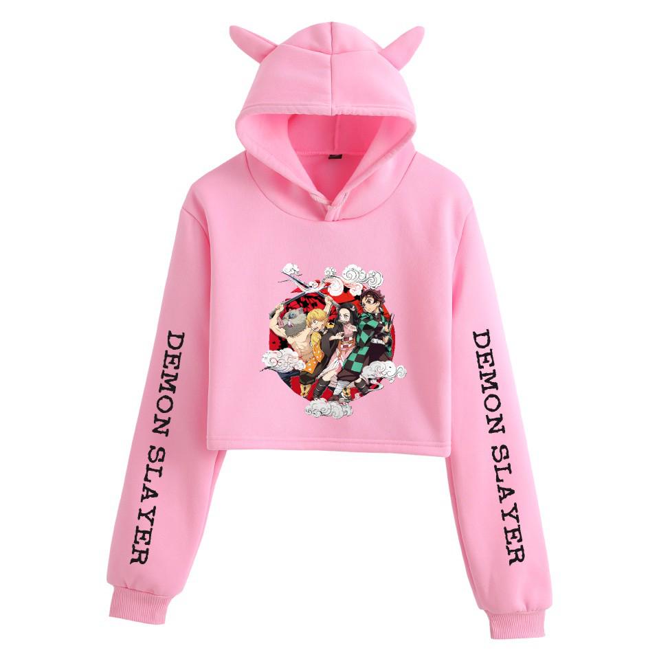 Women's Demon Slayer Cat Ear Cropped Hoodie