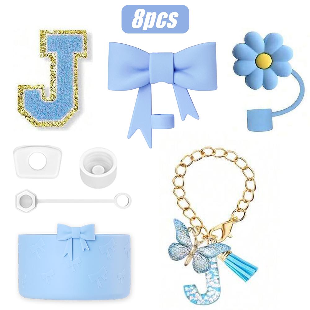 8PCS Cup Accessories Set for Stanley Cup 30oz 40oz, A-Z Initials Decorations, Including Silicone Straw Cover Cap