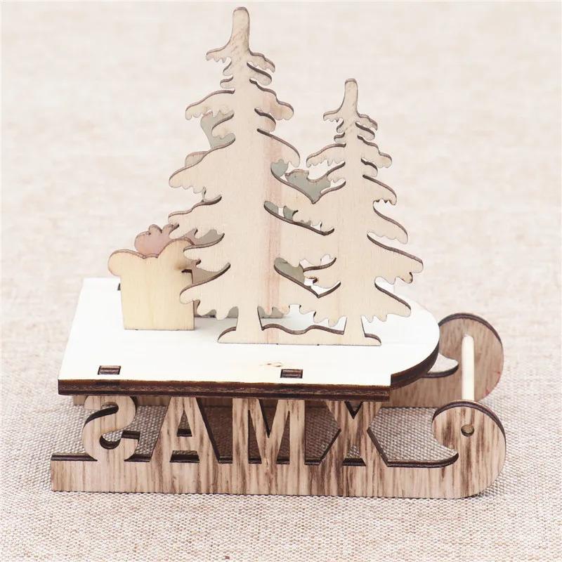 Christmas Decorations Wooden DIY Sleigh Skiing Cartoon Santa Desktop Ornament Children's Gift Small Gift