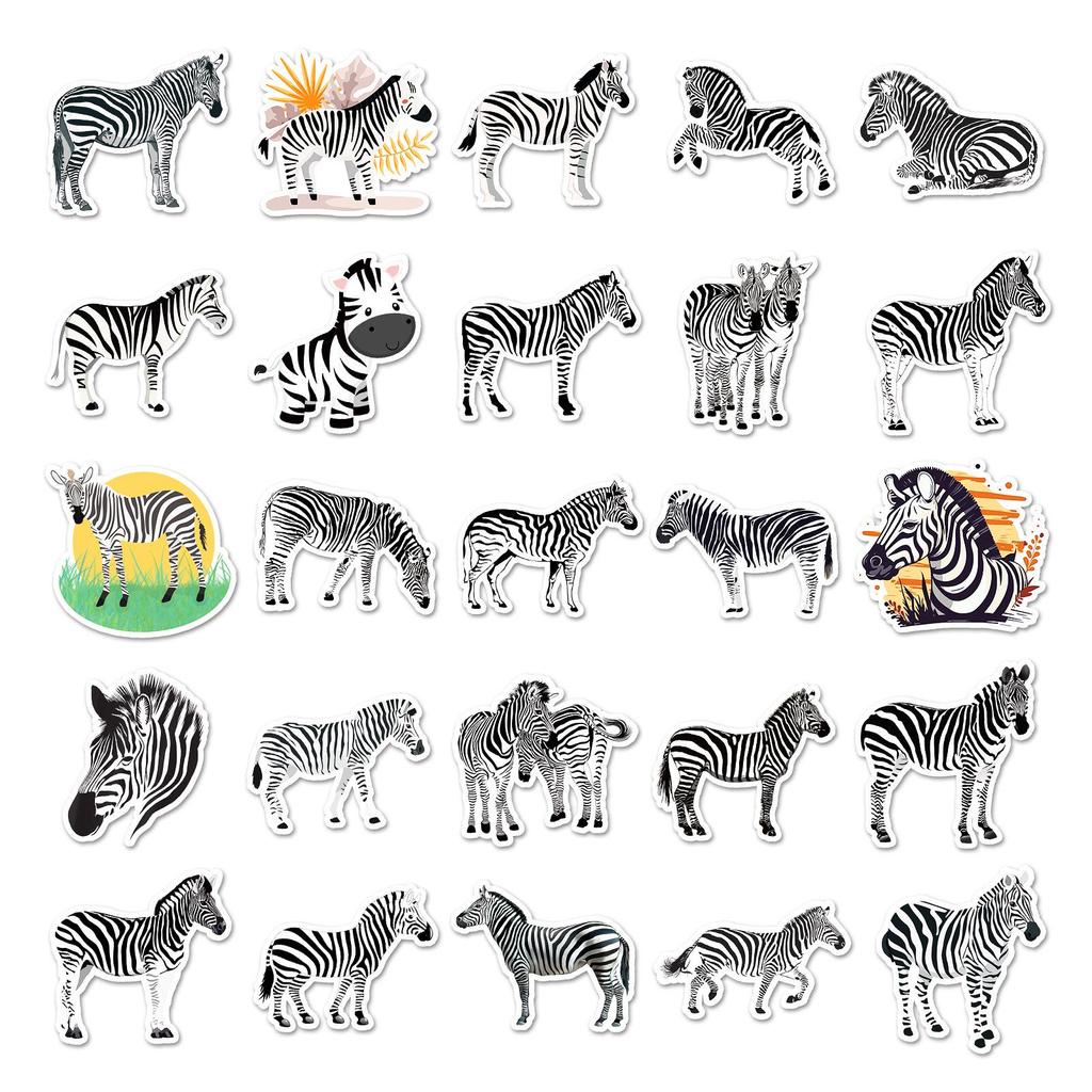 50 Zebra Stripes Animal Graffiti Stickers for Milk Tea Cup & Journal - Black & White Cute Decorative Stationery
