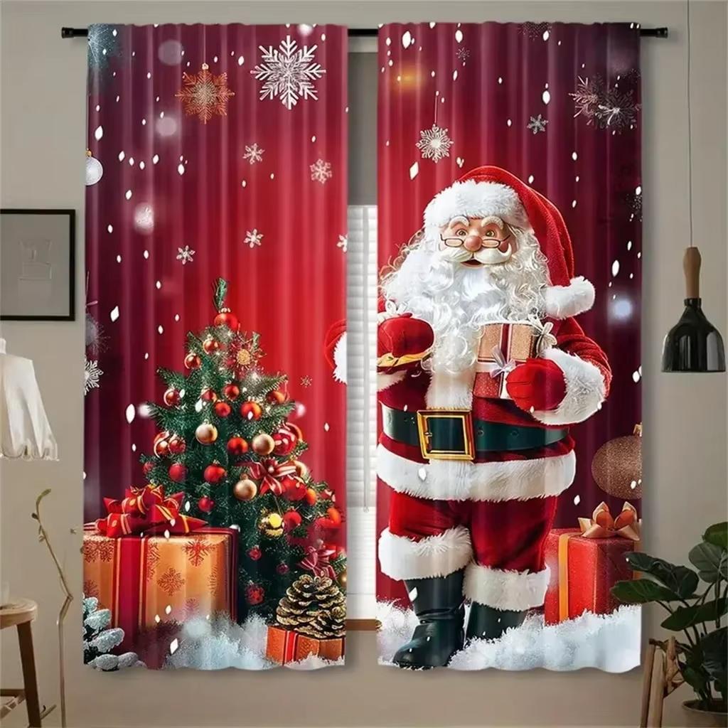 2-piece Admiralty Christmas Polyester Curtain Festive Digital Print, Machine Washable, Bedroom Living Room Decoration