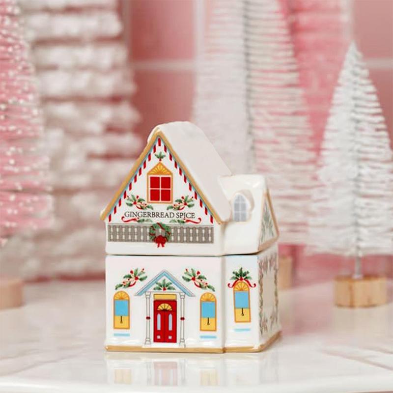 Holiday Village Spice House Set, Mini Christmas Gingerbread Houses Jars, Festive Decor Kitchen Countertop Christmas Candle