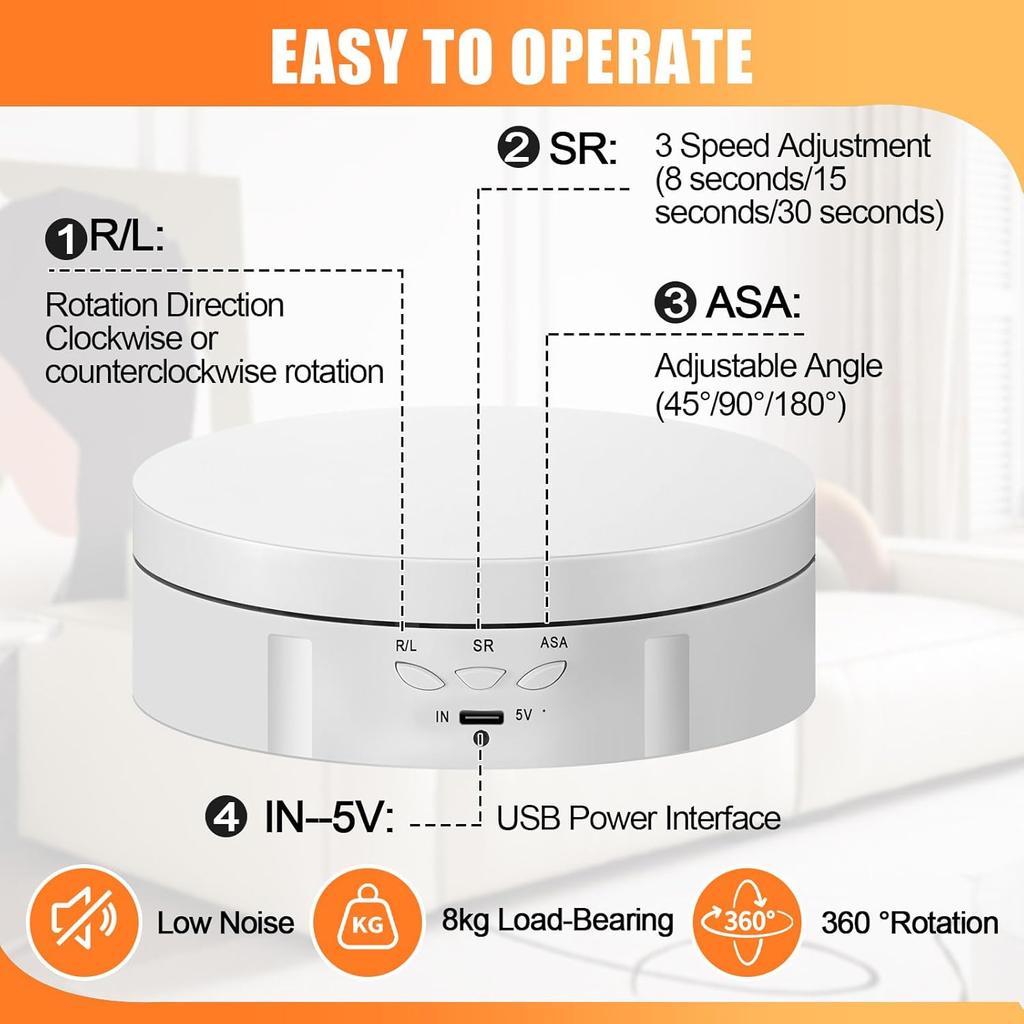 3 in 1 Motorisierter Drehteller 360 Elektronischer Drehteller mit 5.74/7.08/8.66'' Ersatzabdeckung Drehender Präsentationsständer