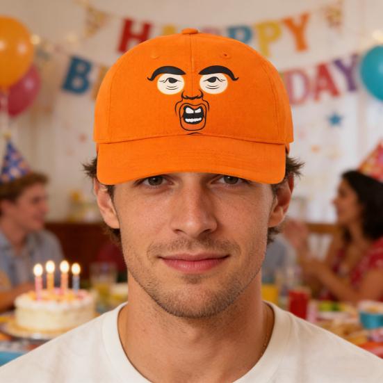 Expressionless Orange Face Golf Hat Extended Brim Adjustable Fit Baseball Cap Cartoon Design Casual Outdoor Hat